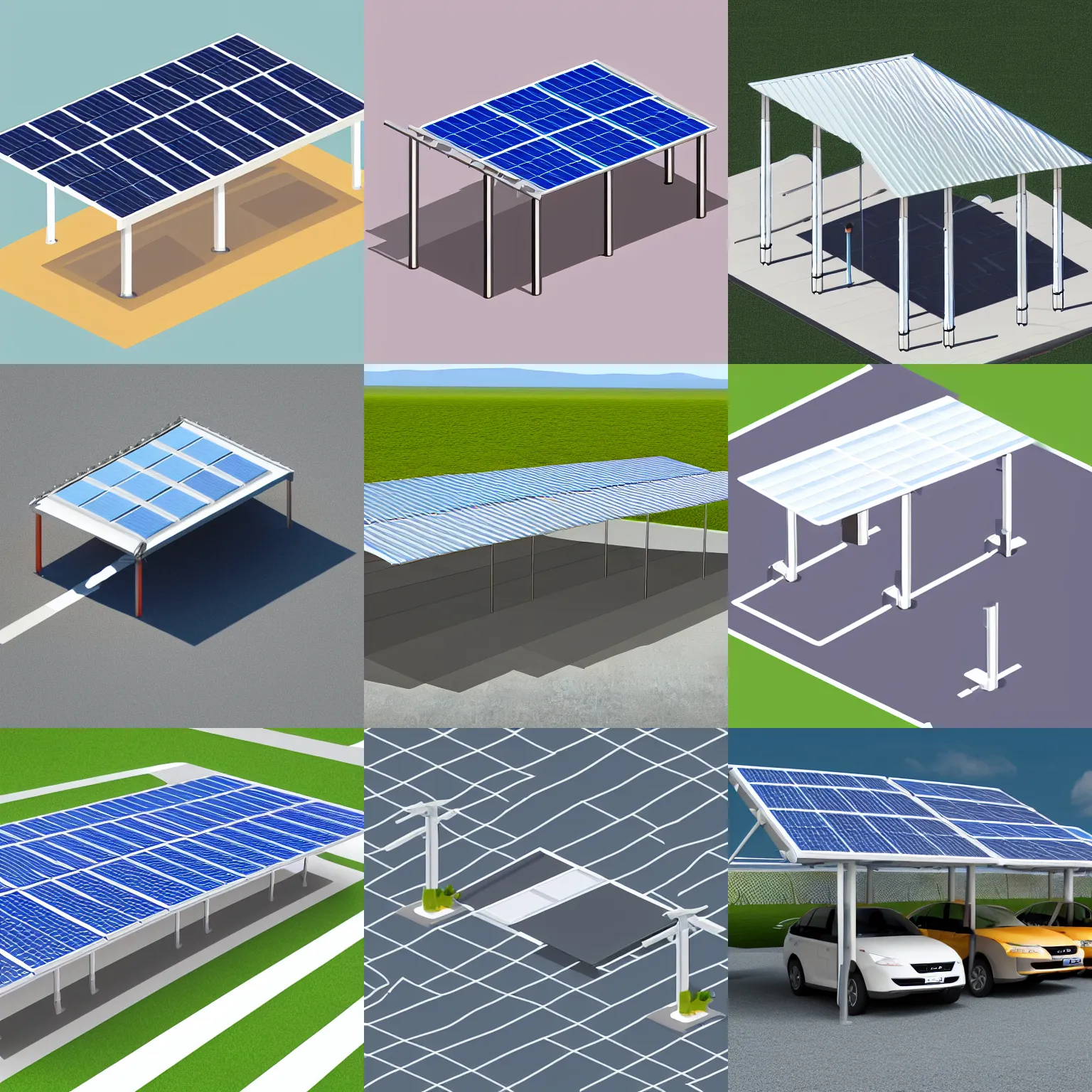 Prompt: webdesign icon for solar carport, four poles holding the roof, isometric