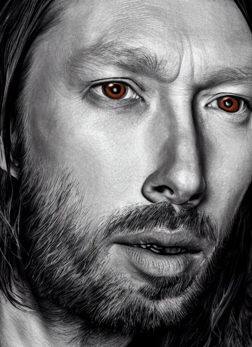 Prompt: a portrait of thom yorke from radiohead in kiss style makeup, realistic, photograph, high definition, 4 k, soft lighting