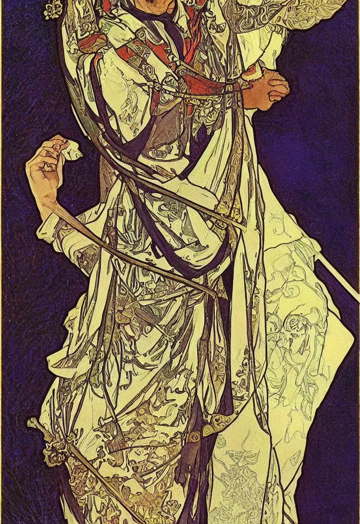 Image similar to geoffrey hinton as the emperor on a tarot card, tarot in art style by alphonse mucha