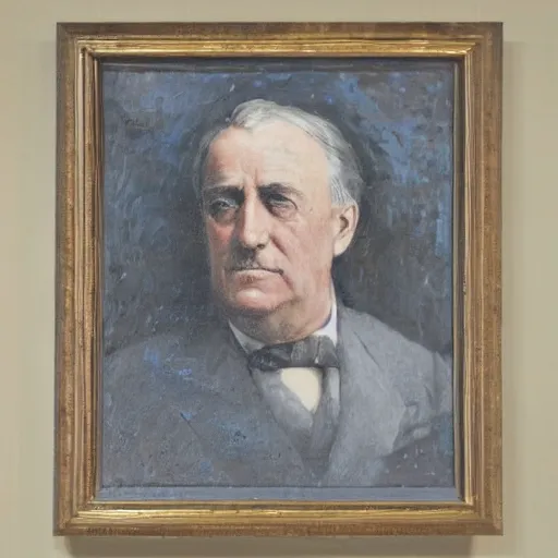 Prompt: portrait of fdr, standing proudly, oil on canvas by william sydney mount