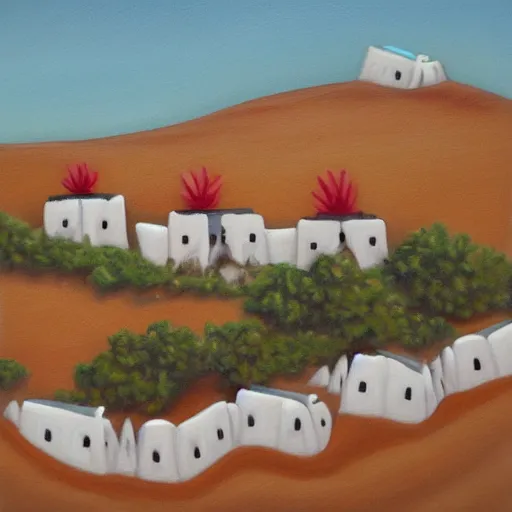 Image similar to desert with white clay houses by greg ritkowski