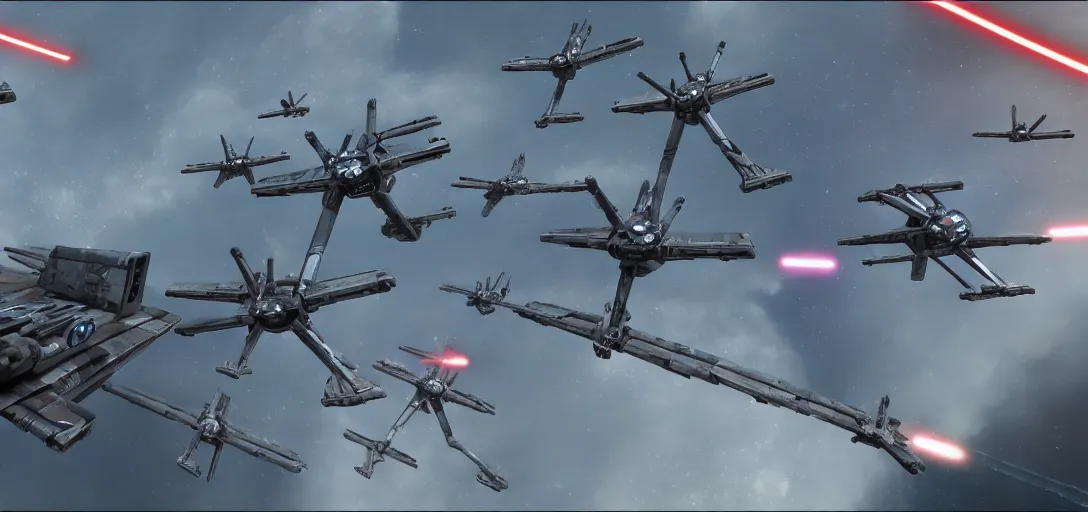 Prompt: Tie Fighters in the style of Star Wars: The Clone Wars, very detailed, 4K