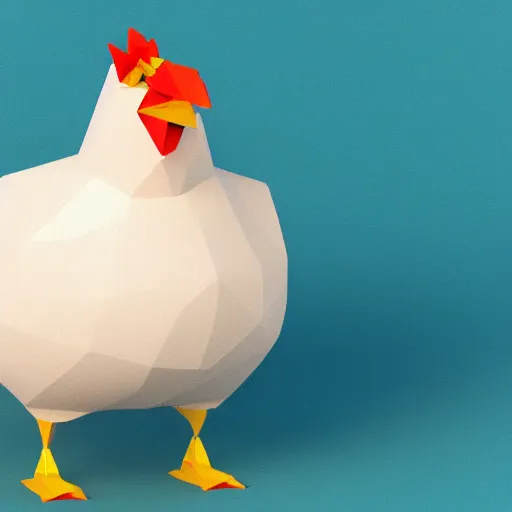 Prompt: low poly model of a funny fat cubic chicken in a white background, pastel color palette