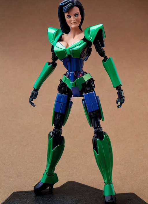 Image similar to transformers decepticon 1 9 7 7 lynda carter action figure from transformers : kingdom, pvc figurine, symmetrical details, gunpla, android, robot girl, by hasbro, takaratomy, tfwiki. net photography, product photography, official media