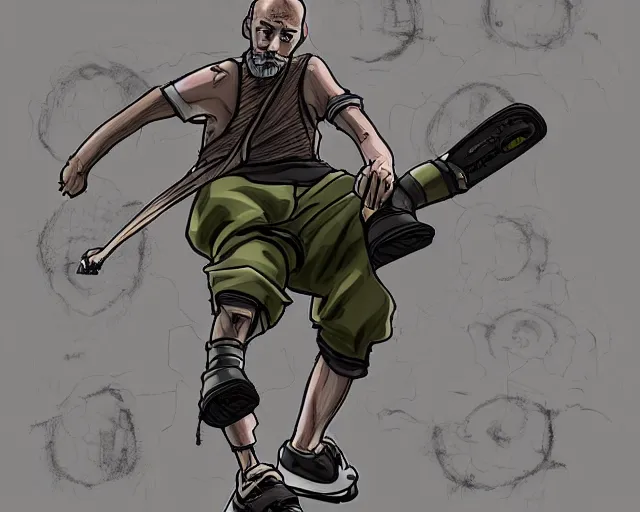 Image similar to a cell shaded cartoon of a monk in rollerblades, illustration, subtle colors, post grunge, highly detailed, sharp focus, Trending on Artstation, HQ, deviantart, art by artgem
