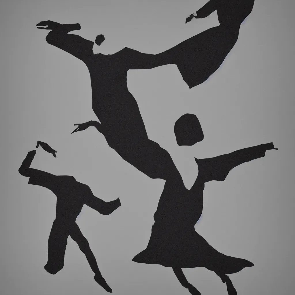 Image similar to a photorealistic illustration of a man dancing in a black Issey Miyake dress