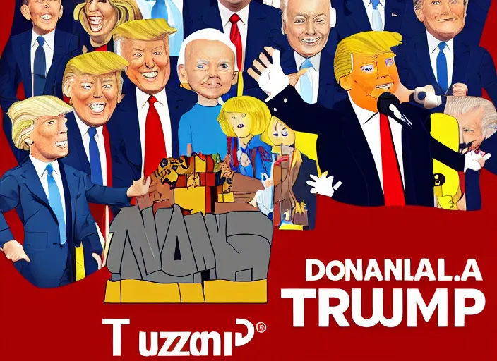 Image similar to donald trump, a jigsaw puzzle by charles schulz, behance contest winner, naive art, official art, colorized, digitally enhanced