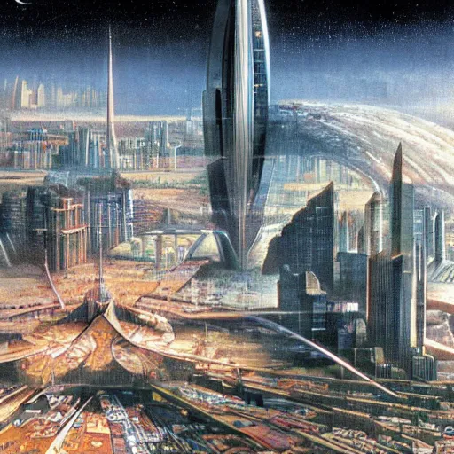 Image similar to a future city as imagine by issac asimov