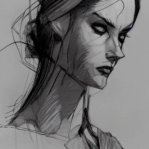 Prompt: concept art character, very high angle view, book cover, very attractive woman with full lips, slender figure, , walking in cyberpunk valley highly detailed full body, royalty, smooth, sharp focus, organic, appealing, book cover, deep shadows, by Dave McKean sketch lineart for character design, extremely fine inking lines