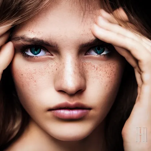 Prompt: photographic Close-up face of a extremely beautiful girl with clear eyes and light brown hair , illuminated by a dramatic light, Low key lighting, light dark, High constrast, dramatic , flash studio, norman rockwell, craig mulins ,dark background, high quality,photo-realistic, 8K,-H 704