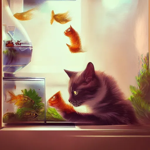 Image similar to cat attacks the fish tank mandy jurgens golden ratio, art canvas, award winning, masterpiece trending on artstation 8 k 1 5 0 mpx