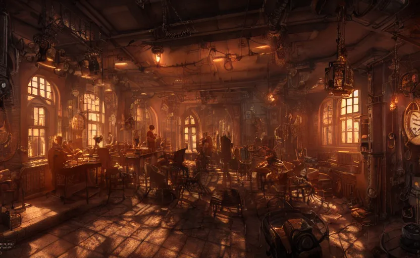 Image similar to inside a steampunk city, highly detailed, 8 k, hdr, award - winning, octane render, artstation