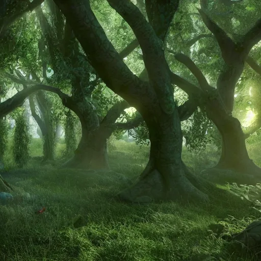 Image similar to 8 k hd detailed octane render of an enchanted fae forest