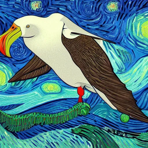 Image similar to an albatross by vincent van gogh, digital art, trending on artstation