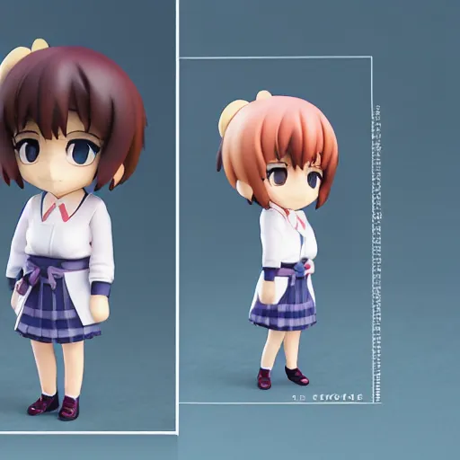 Image similar to character portrait of a singular kawaii chibi in the sytle of kyoto animation, in simple background, nendoroid eyes, blender, toon rendering