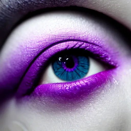 Image similar to close up photo of beautiful purple eye. 8k.