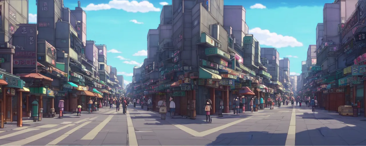 Image similar to A screenshot of the seoul city street in the scene in the Ghibli anime film, pretty rim highlights and specular