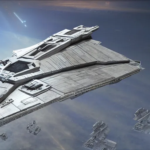 Image similar to an imperial star destroyer from star wars, cinematic, Unreal Engine