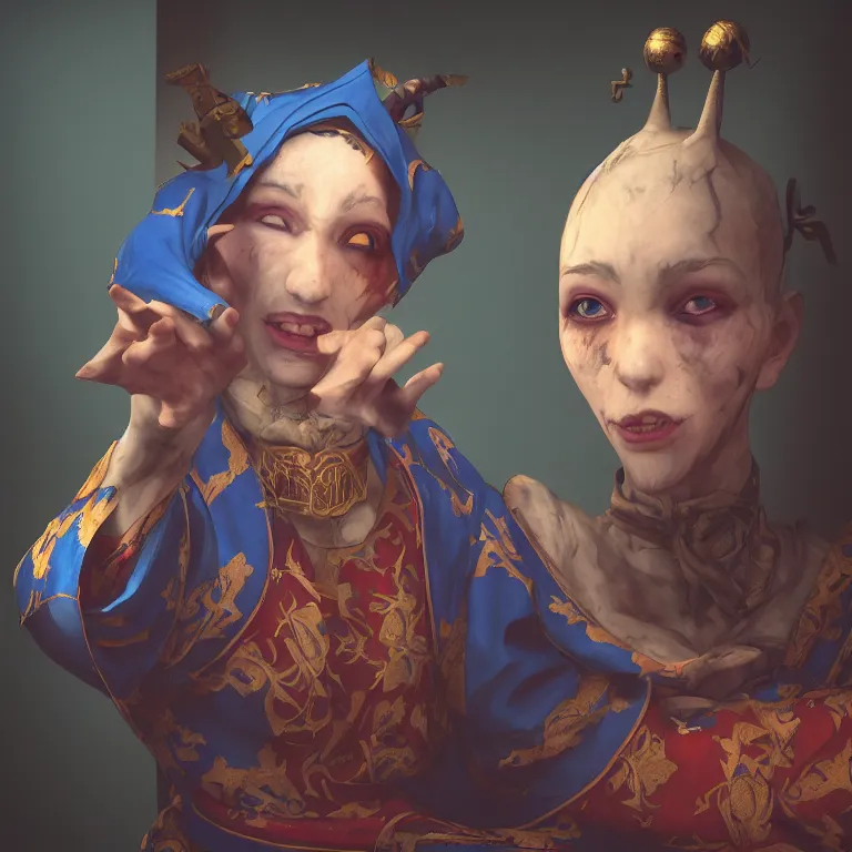 Prompt: “portrait of jester, monk, superpowers, anime, render 8k hyper realistic lighting”