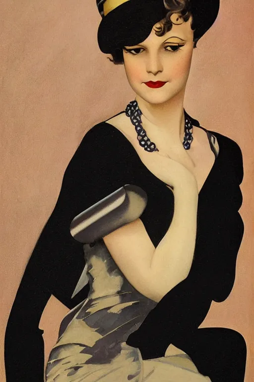 Image similar to a oil painting depicting a Jazz Age high society figure, 1920s style, smooth, highly detailed, high contrast, Coles Phillips, Dean Cornwell, JC Leyendecker, 8K