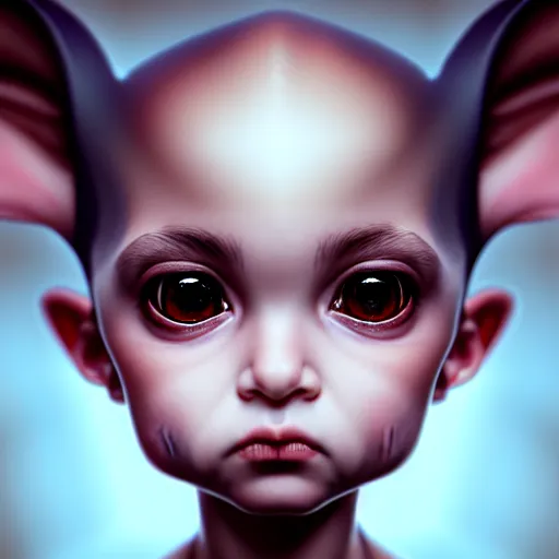 Prompt: digital portrait painting of beautiful cute little baby dragon with huge eyes, long eyelashes staring into the camera, intricate, detailed, fractals, rendered in blender, octane, artstation, grg rutkowski, muchas, artgerm