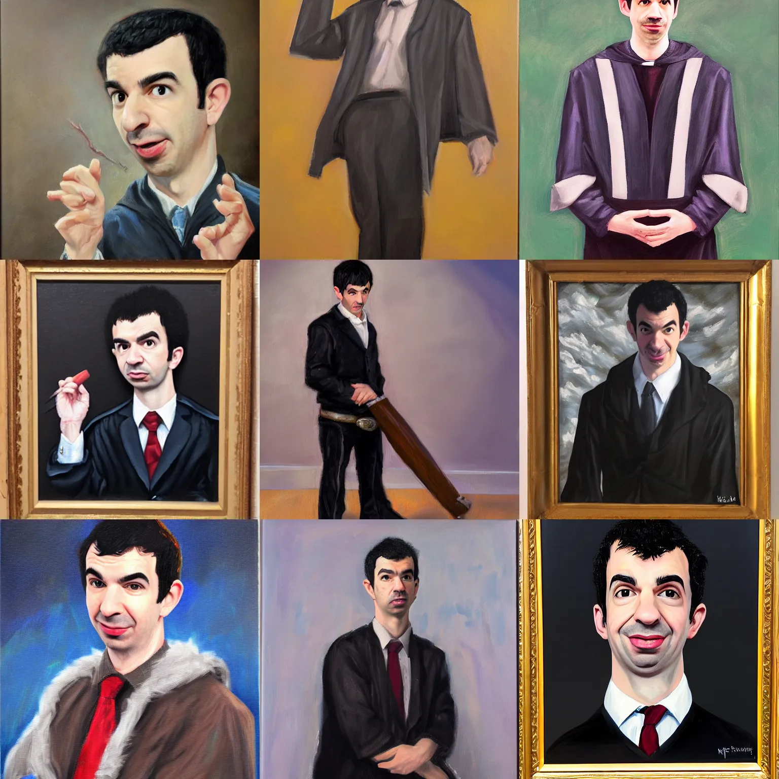 Prompt: portrait of nathan fielder dressed as a wizard, realistic oil painting