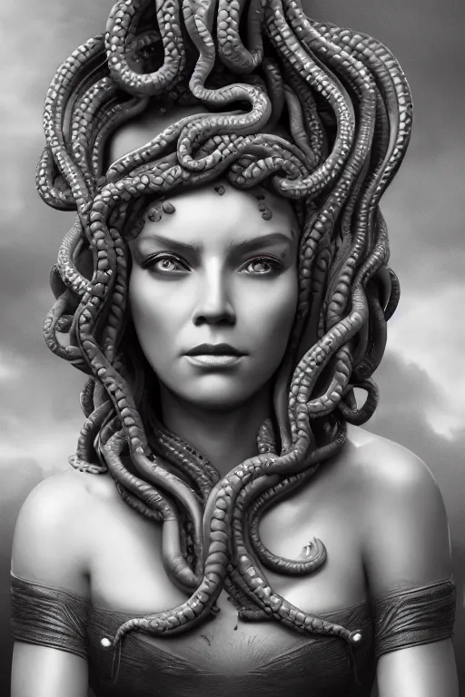 Image similar to a detailed matte portrait of medusa mother of the gorgons, trending on artstation, photorealistic, cgi, 8 k