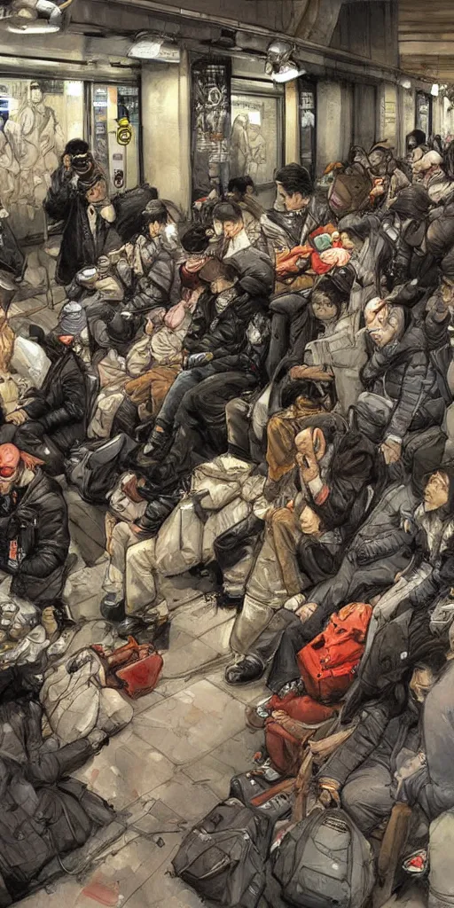 Image similar to oil painting scene from subway station by kim jung gi