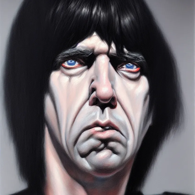 Prompt: portrait of Johnny Ramone, by Casey Baugh, Steve Caldwell, Gottfried Helnwein, and Artgerm, sharp focus, 8k resolution, masterpiece work, digital render.