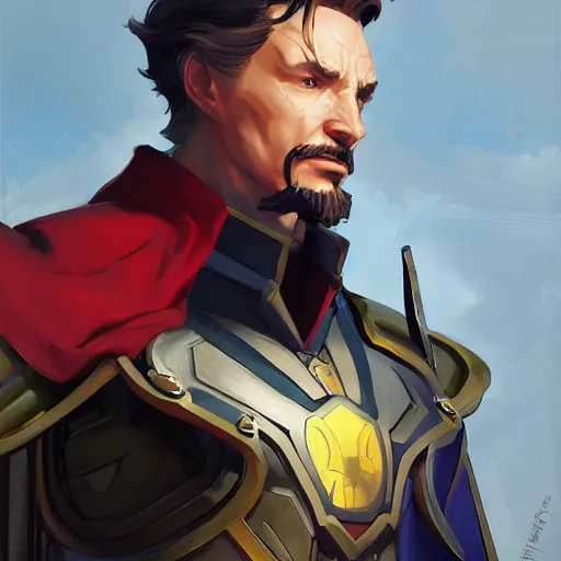 Image similar to greg manchess portrait painting of armored doctor strange as overwatch character, totally whack, medium shot, asymmetrical, profile picture, organic painting, sunny day, matte painting, bold shapes, hard edges, street art, trending on artstation, by huang guangjian and gil elvgren and sachin teng