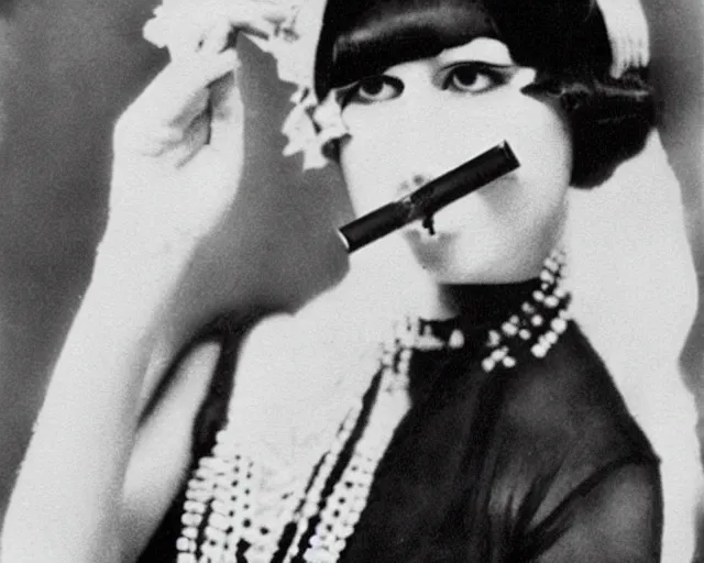 Image similar to 1 9 2 0 s photo of a flapper girl smoking a juul ecig