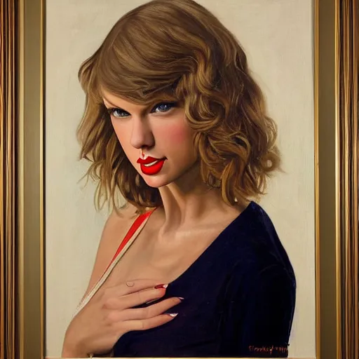 Prompt: Taylor Swift portrait painted by Normand Rockwell