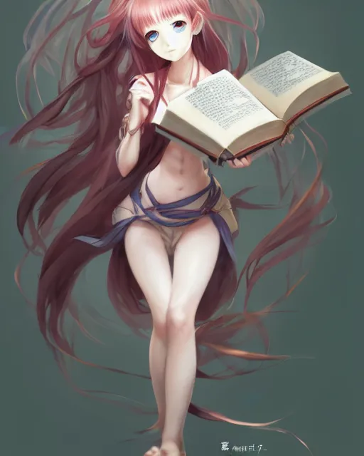 Prompt: character concept art of an anime goddess of books | | cute - fine - face, pretty face, realistic shaded perfect face, fine details by stanley artgerm lau, wlop, rossdraws, james jean, andrei riabovitchev, marc simonetti, and sakimichan, tranding on artstation