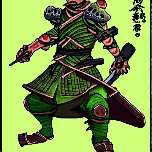 Image similar to a frog warrior, japanese rpg character art