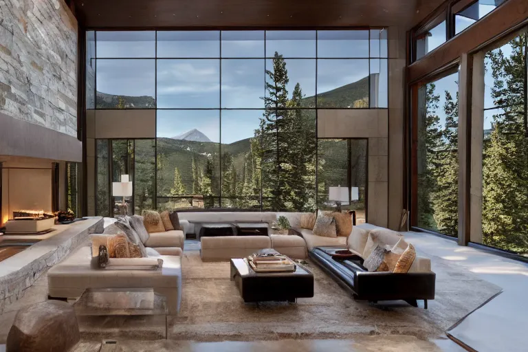 Image similar to a beautiful modern stone mansion in Aspen by Emmanuel Lubezki