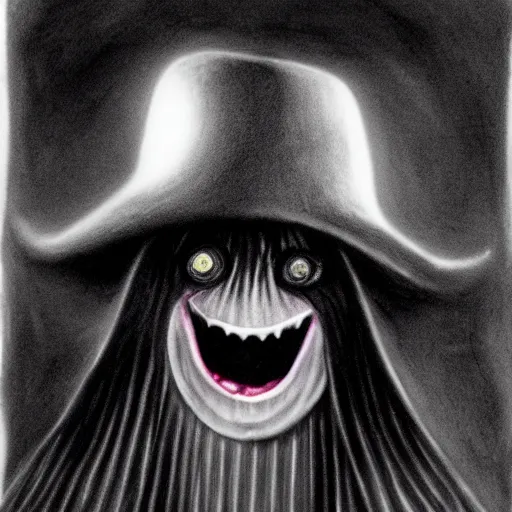 Image similar to horrifying charcoal drawing of the babadook