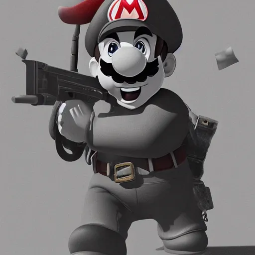 Prompt: Mario as a soldier , historical photo , digital art , trending on artstation , Hyperdetailed , CGSociety