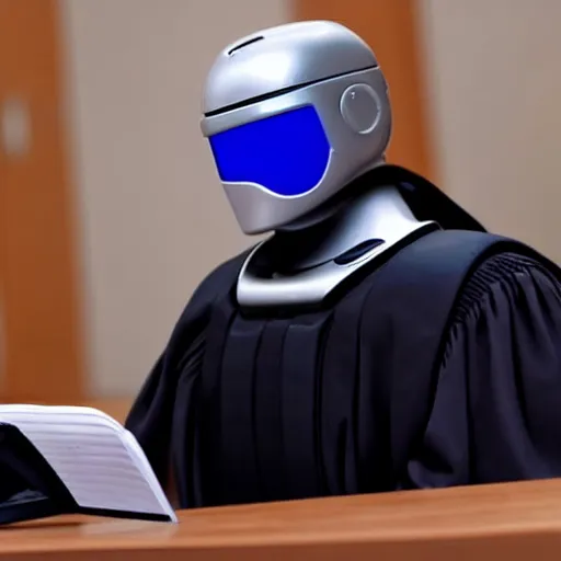 Image similar to robocop in court working as judge