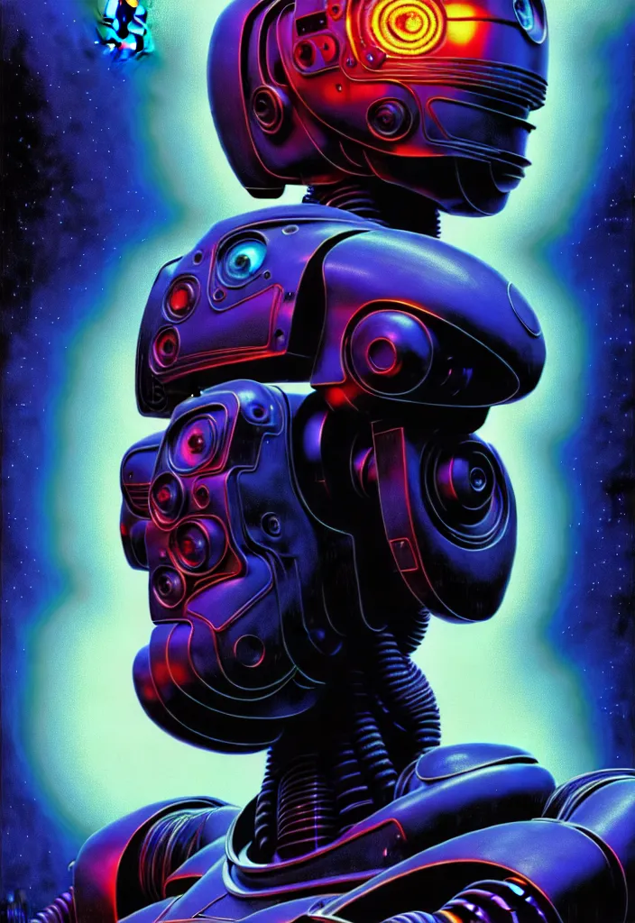 Prompt: cinematic portrait of one psychedelic robot, desaturated!, exotic alien features, fire background, tim hildebrandt, wayne barlowe, bruce pennington, donato giancola, larry elmore, masterpiece, trending on artstation, featured on pixiv, cinematic composition, beautiful lighting, sharp, details, hyper - detailed, hd, hdr, 4 k, 8 k