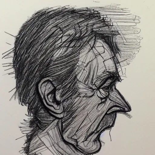 Image similar to a realistic yet scraggly portrait sketch of the side profile of a stern and sophisticated david bryne, trending on artstation, intricate details, in the style of frank auerbach, in the style of sergio aragones, in the style of martin ansin, in the style of david aja, in the style of mattias adolfsson