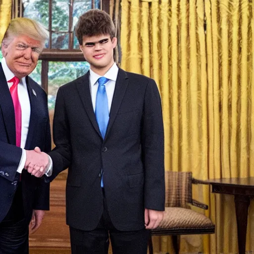 donald trump and magnus carlsen shaking hands | Stable Diffusion | OpenArt