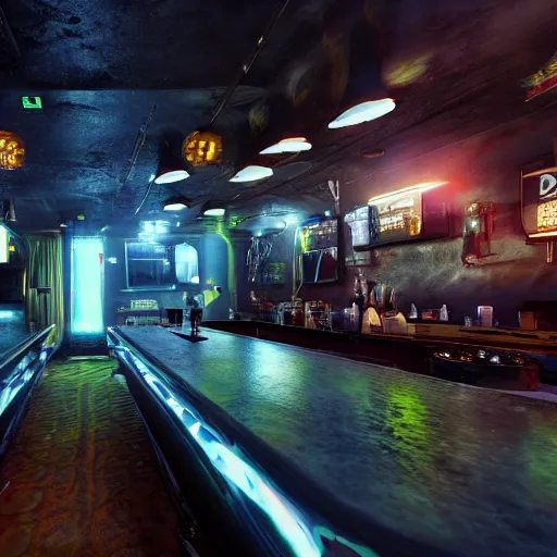 Prompt: dive bar on another planet, cinematic, epic, 4K, realism