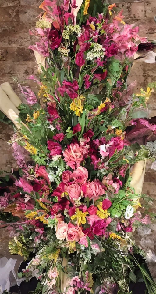 Image similar to Professional floral arrangement of human flesh, bones, teeth, and rotten meat