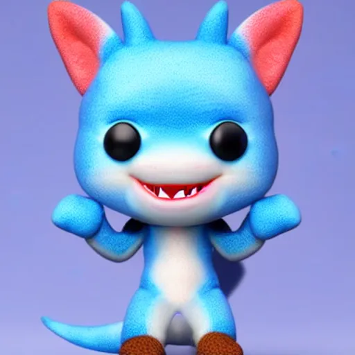 Image similar to cute baby shark with short blue fur smiling, funko pop, beanie baby, daz 3 d, octane render, studio lighting