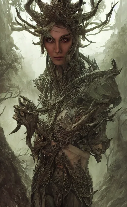 Prompt: portait of elven hunter hunting forest monster, symmetrical face features, front game card, drark, marvel comics, dark, intricate, highly detailed, smooth, artstation, digital illustration by ruan jia and mandy jurgens and artgerm and wayne barlowe and greg rutkowski and zdislav beksinski