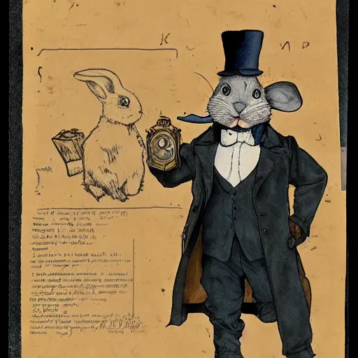 Image similar to a rabbit dressed as sherlock holmes, in the style of Carl Larsson