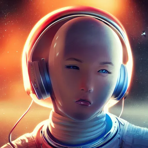 Image similar to portrait cartoon manga anime render of a astronaut, wearing head phones, epic composition, hd, octane, unreal engine, volumetric lighting, light rays, masterpiece, award - winning