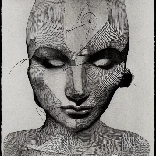 Image similar to A cyborg woman. Line drawing by Hans Bellmer