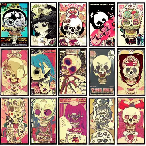 Image similar to anime manga skull portrait girl female skeleton illustration ren stimpy looneytoons art geof darrow and cuphead alphonse mucha pop art nouveau