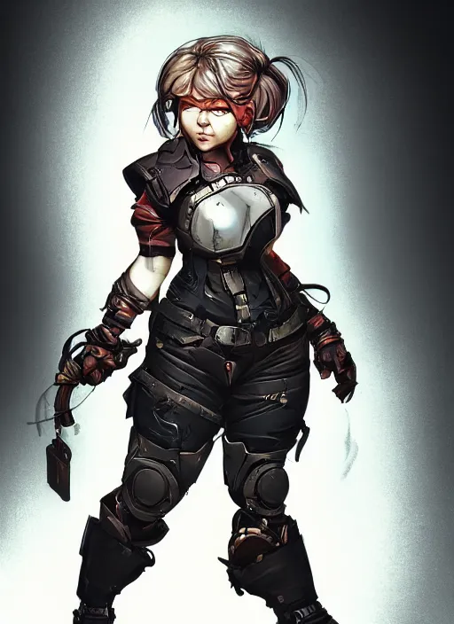 Prompt: portrait of a beautiful curvy female dwarf demolitioner with light bristle in working clothes. in style of yoji shinkawa and hyung - tae kim, trending on artstation, dark fantasy, great composition, concept art, highly detailed, dynamic pose, vibrant colours.